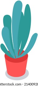 Pot with houseplant isolated at white background. Vector flowerpot of decorative green plant with long leaves in ceramic pot. Indoor plant concept of domestic greenery. Icon for home interior plant