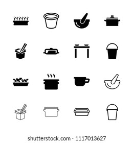 Pot icon. collection of 16 pot filled and outline icons such as pan, table with plates and pan, bucket. editable pot icons for web and mobile.