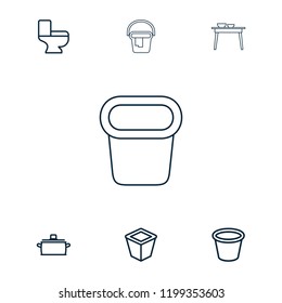 Pot icon. collection of 7 pot outline icons such as toilet, pan, bucket. editable pot icons for web and mobile.
