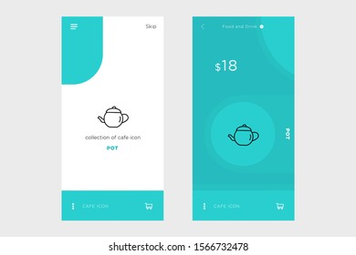 pot icon design clad in a mobile store layout with a textured blue background