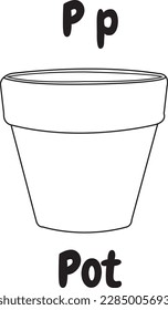 Pot icon with Engilsh alphabet P lette.For worksheets and coloring pages. 