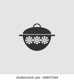 Pot icon flat. Black pictogram on grey background. Vector illustration symbol