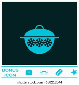 Pot icon flat. Blue pictogram on dark background. Vector illustration symbol and bonus icons