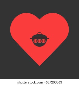 Pot icon flat. Simple pictogram on heart background. Vector illustration symbol