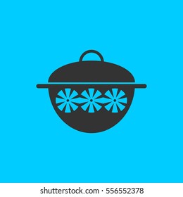 Pot icon flat. Simple vector black pictogram on blue background