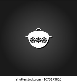 Pot icon flat. Simple White pictogram on black background with shadow. Vector illustration symbol