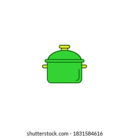 Icono de la olla. Cocina e ícono de utensilios. sencillo, plano, color, contorno, amarillo, verde.