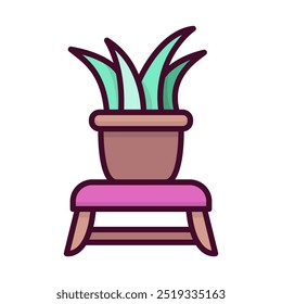 Pot icon in linear color style. Ornamental plants in pots