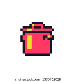 Pot icon. Pixel art 8-bit style. Pan isolated vector illustration.