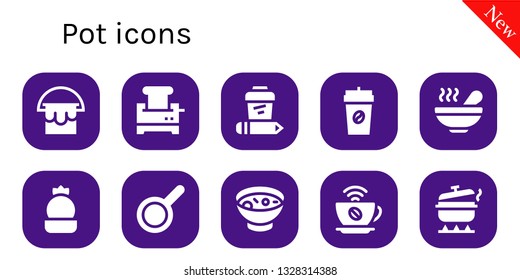 pot icon set. 10 filled pot icons.  Simple modern icons about  - Bucket, Toaster, Coffee, Soup, Cactus, Pan, Pot
