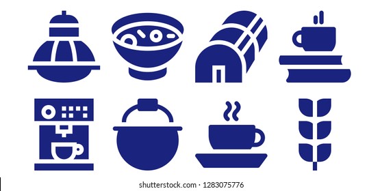  pot icon set. 8 filled pot icons. Simple modern icons about  - Coffee machine, Terrarium, Pot, Soup, Coffee, Greenhouse, Growing plant