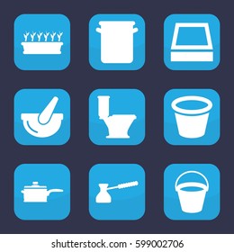 pot icon. Set of 9 filled pot icons such as bucket, toilet, pan