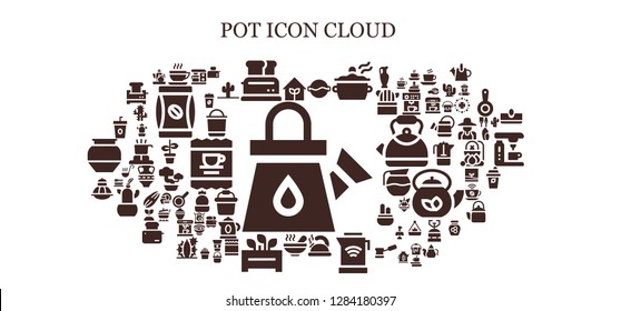  pot icon set. 93 filled pot icons. Simple modern icons about  - Watering can, Garden, Coffee, Toaster, Soup, Pot, Teapot, Kettle, Flowerpot, Terrarium, Coffee maker, Bucket, Cactus