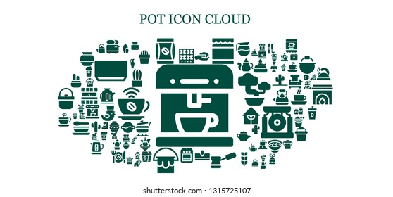 pot icon set. 93 filled pot icons.  Simple modern icons about  - Coffee machine, Burner, Toaster, Coffee bag, Gardening, Honey, Sow, Coffee, Stove, Bucket, Cactus, Kettle, Vase