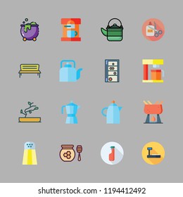 pot icon set. vector set about shelf, coffee maker, cauldron and honey icons set.