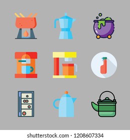 pot icon set. vector set about coffee maker, cauldron, shelf and fondue icons set.