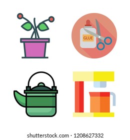 pot icon set. vector set about handcraft, kettle, plant and coffee maker icons set.