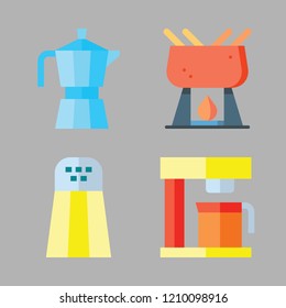 pot icon set. vector set about coffee maker, fondue, salt shaker and kettle icons set.
