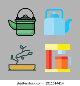 pot icon set. vector set about coffee maker, bonsai and kettle icons set.