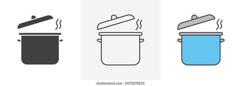 Pot icon set. Vector icon of Asian clay pot for cooking utensil.