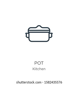 Pot icon. Thin linear pot outline icon isolated on white background from kitchen collection. Line vector sign, symbol for web and mobile