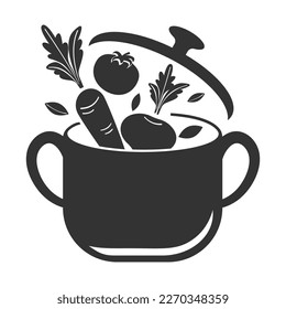 Icono de la olla con verduras. Ilustración vectorial.