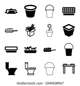 Pot icons. set of 16 editable filled and outline pot icons such as pan, toilet, pan-fry, table with plates and pan, noodles fast food