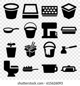 Pot icons set. set of 16 pot filled icons such as pan, bucket, toilet, noodles fast food, pan-fry, turk