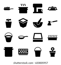 Pot icons set. set of 16 pot filled icons such as pan, bucket, pan-fry, turk