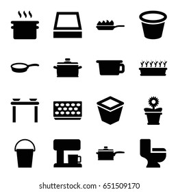 Pot icons set. set of 16 pot filled icons such as toilet, bucket, pan, pan-fry, coffee machine