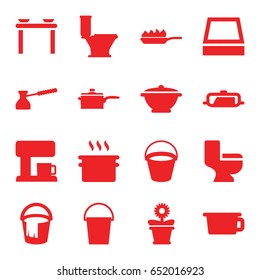 Pot icons set. set of 16 pot filled icons such as pan, bucket, toilet, pan-fry, turk, coffee machine