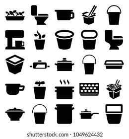 Pot icons. set of 25 editable filled pot icons such as toilet, pan, noodles fast food, bucket