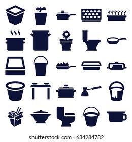 Pot icons set. set of 25 pot filled icons such as pan, bucket, toilet, noodles fast food, pan-fry, turk