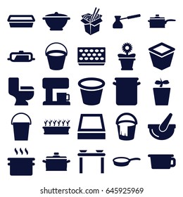 Pot icons set. set of 25 pot filled icons such as pan, bucket, toilet, noodles fast food, turk, coffee machine