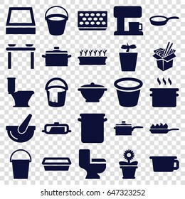 Pot icons set. set of 25 pot filled icons such as pan, bucket, toilet, noodles fast food, pan-fry, coffee machine