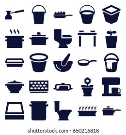 Pot icons set. set of 25 pot filled icons such as pan, bucket, toilet, pan-fry, turk, coffee machine