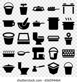 Pot icons set. set of 25 pot filled icons such as pan, bucket, toilet, pan-fry, turk, coffee machine