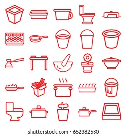 Pot icons set. set of 25 pot outline icons such as pan, bucket, toilet, noodles fast food, pan-fry, turk