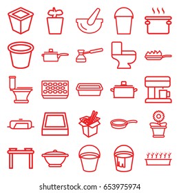 Pot icons set. set of 25 pot outline icons such as pan, bucket, toilet, noodles fast food, pan-fry, turk, coffee machine