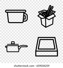 Pot icons set. set of 4 pot outline icons such as noodles fast food