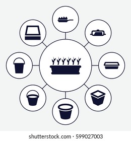 pot icons set. Set of 9 pot filled icons such as pan, bucket