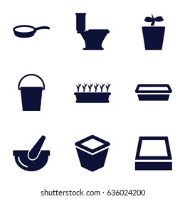 Pot icons set. set of 9 pot filled icons such as toilet, bucket