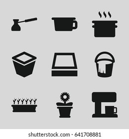 Pot icons set. set of 9 pot filled icons such as bucket, turk, coffee machine