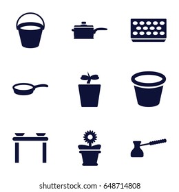 Pot icons set. set of 9 pot filled icons such as bucket, pan, turk