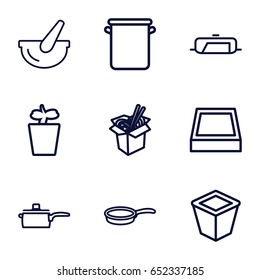 Pot icons set. set of 9 pot outline icons such as pan, noodles fast food