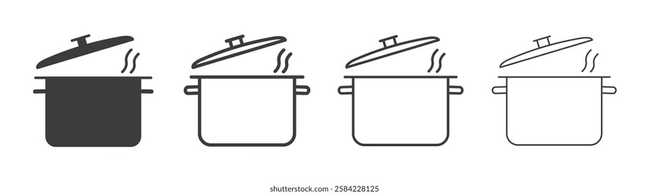 Pot icons set. Liner outlined and flat black color