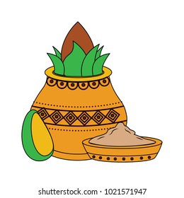 pot kalash coconut avocado and bowl spice hindu
