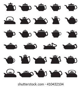 Pot and kettle collection.Vector set of icons kettle of different shapes and sizes.