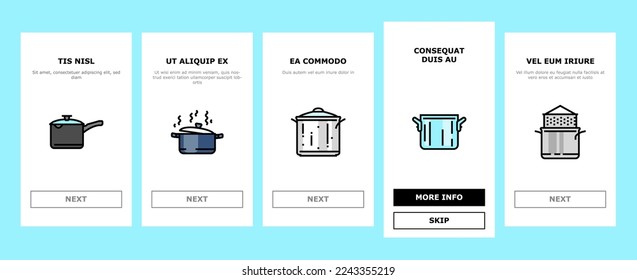 pot kitchen food pan cooking onboarding mobile vector. cook soup, saucepan lid, steel chef, kitchenware metal, stove utensil, stainless pot kitchen food pan cooking Illustration