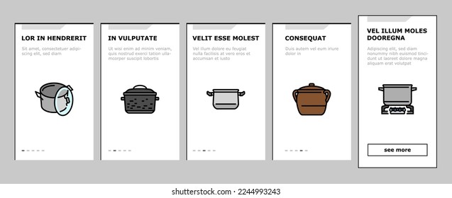 pot kitchen food pan cooking onboarding mobile vector. cook soup, saucepan lid, steel chef, kitchenware metal, stove utensil, stainless pot kitchen food pan cooking Illustration